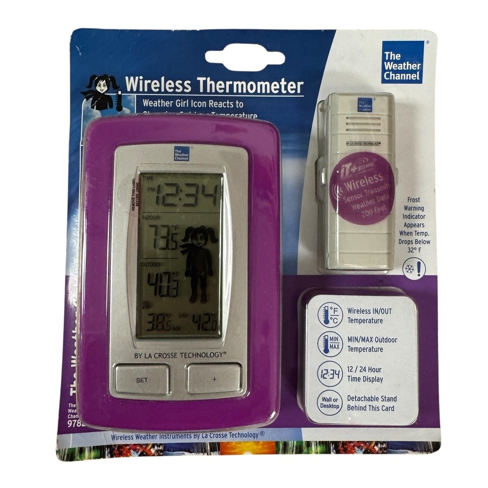 The Weather Channel La Crosse Technology Digital Thermometer Purple Clock